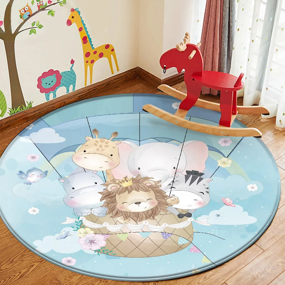 

Balloon Blue Car Animal Picture Non-Slip Children Flannel Carpet Baby Hand Print Round Carpet Baby Play Fashion Children Carpet