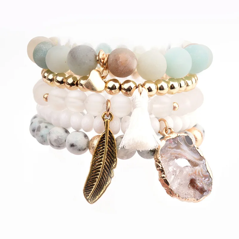 

Natural Stone Beads Bracelet Kit for Women Bohemian Style Agate Amazonite Beaded Gold Charms Bracelet for Jewelry Wholesale