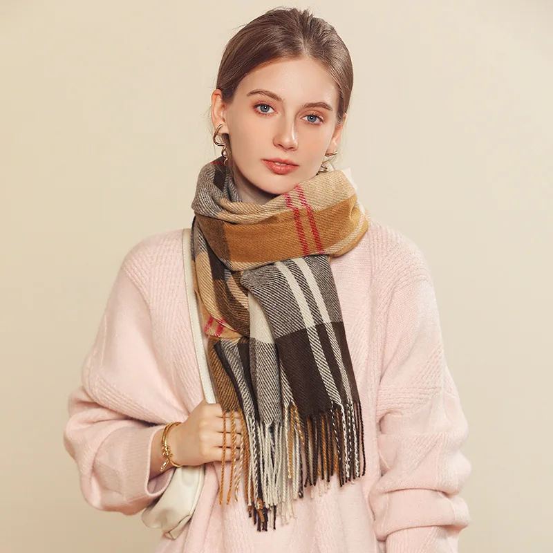 

Дизайнерский осенне-зимний теплый кашемировый шарф с длинными кисточками, женская утепленная шаль, Женская шерстяная Пашмина