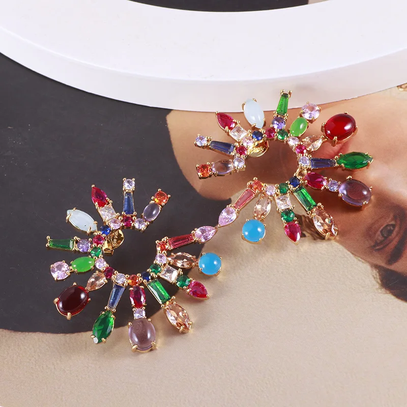 Модные блестящие индивидуальные полые серьги с подсолнухом украшенные жемчугом