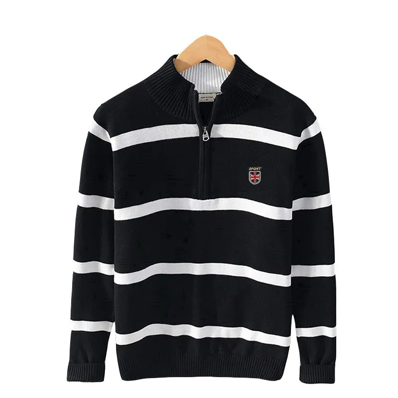 

Premium 100% Cotton Winter Sweater Half Zipper Turtleneck Warm Pullover Male Slim Knitted Wool Sweaters for Spring 8502