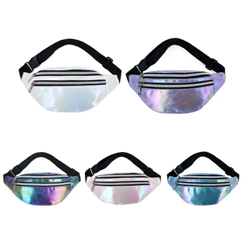 

1PC New Holographic Fanny Pack Hologram Waist Bag Laser PU Beach Travel Banana Hip Bum Zip Waist Bags Women Belt Bag for Girls