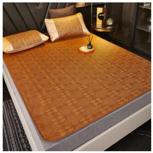 Summer breathable straw mat three-piece foldable ice rattan mat Summer mat ice silk grass rattan mat folding air conditioning