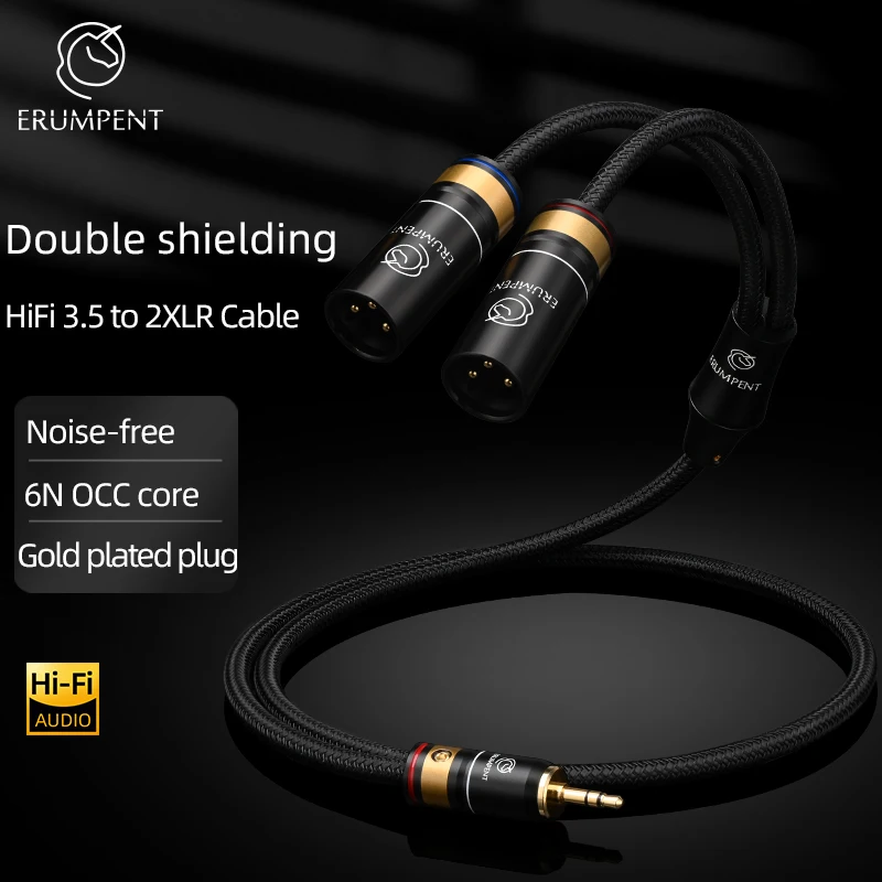 Кабель ERUMPENT HiFi с 3,5 мм на 2XLR, 6N OCC Core с двойным экранированием, разъем 3,5 мм на 2XLR кабель для миксера, усилителя, динамика