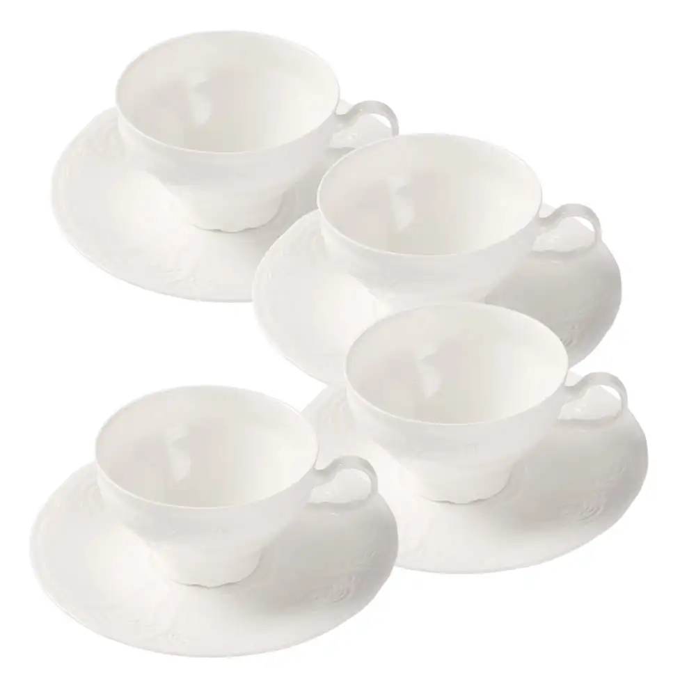 

Fine China Pure White Teacup and Saucer Set, Coffee Cups, British Teacups, Set of Four
