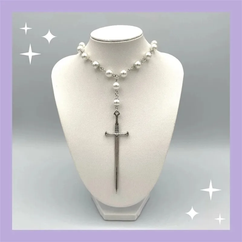 

Pearls, sword necklace.Knighted Necklace!,Gothic jewelry, gifts