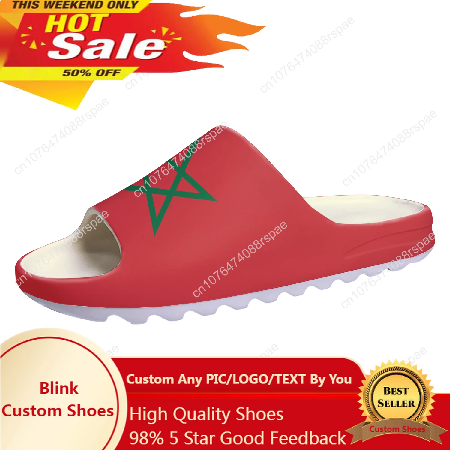 

Moroccan Flag Soft Sole Sllipers Home Clogs Step on Water Shoes Mens Womens Teenager Bathroom Morocco Customize on Shit Sandals