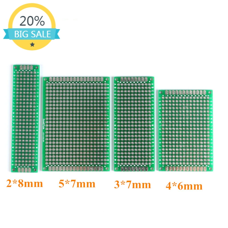 

4pcs 5x7 4x6 3x7 2x8 cm Double Side Board Copper prototype pcb 5*7 4*6 3*7 2*8 Universal Circuit Board for Arduino