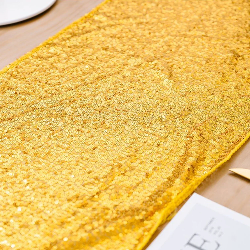 Brand New Table Runner Desktop Decoration 160*30cm Cloth Gold High Quality Sequins Yellow Christmas Decoration