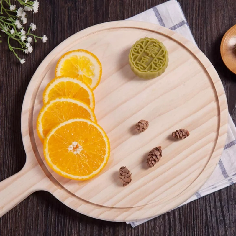 

Wooden Pizza Board Round With Hand Pizza Baking Tray Pizza Stone Cutting Board Platter Pizza Cake Bakeware Tools
