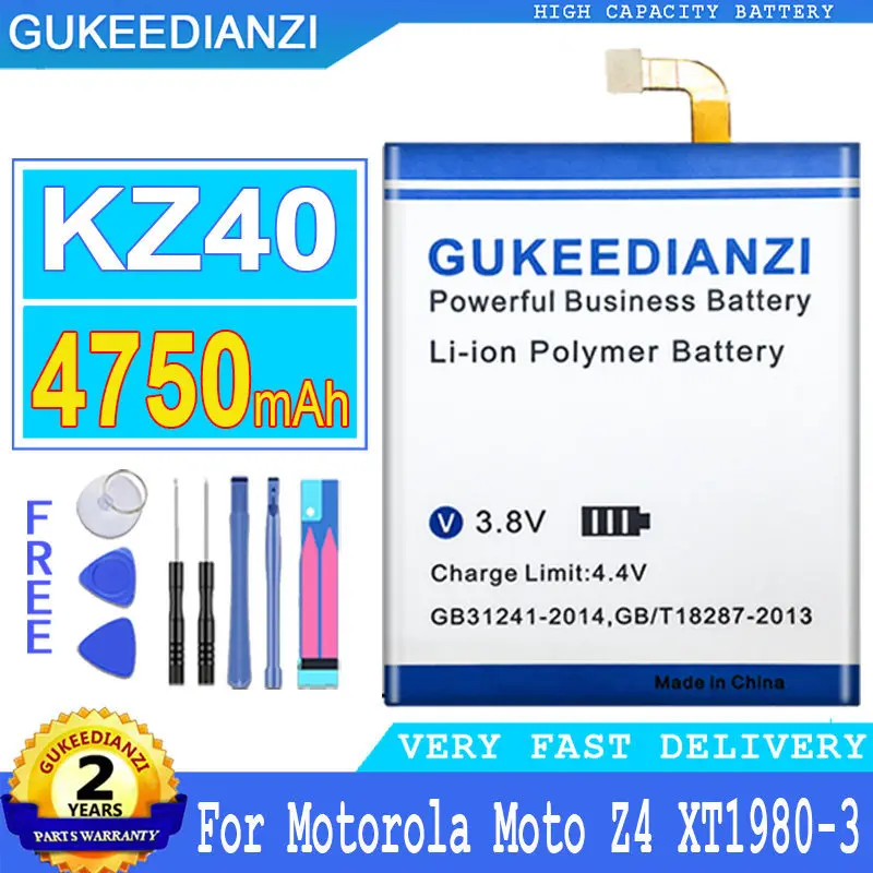 

GUKEEDIANZI Replacement Battery KZ40 4750mAh For Motorola Moto Z4 Z 4 XT1980-3 High Quality Batteria + Tools