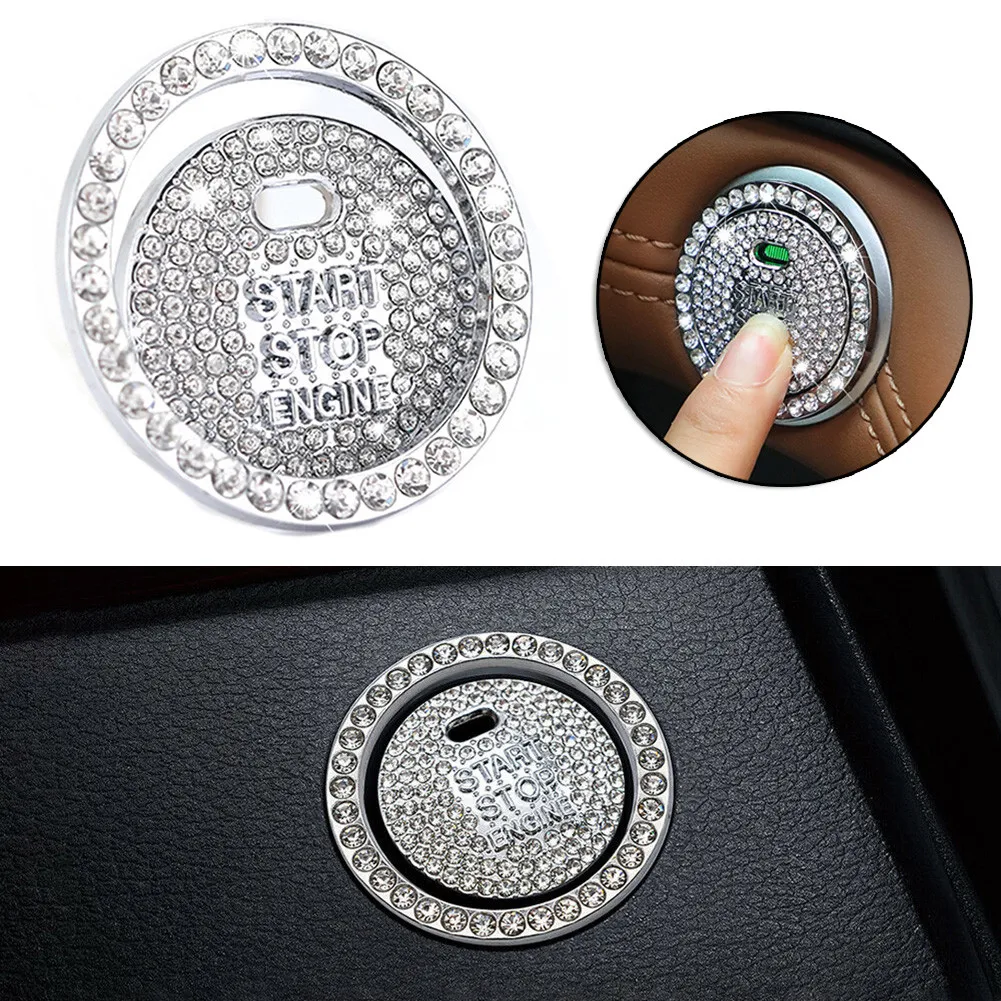 

1pcs Car One-click Start Button Car Interior Engine Ignition Start Stop Button Protective Cover Crystal Decoration Accessories