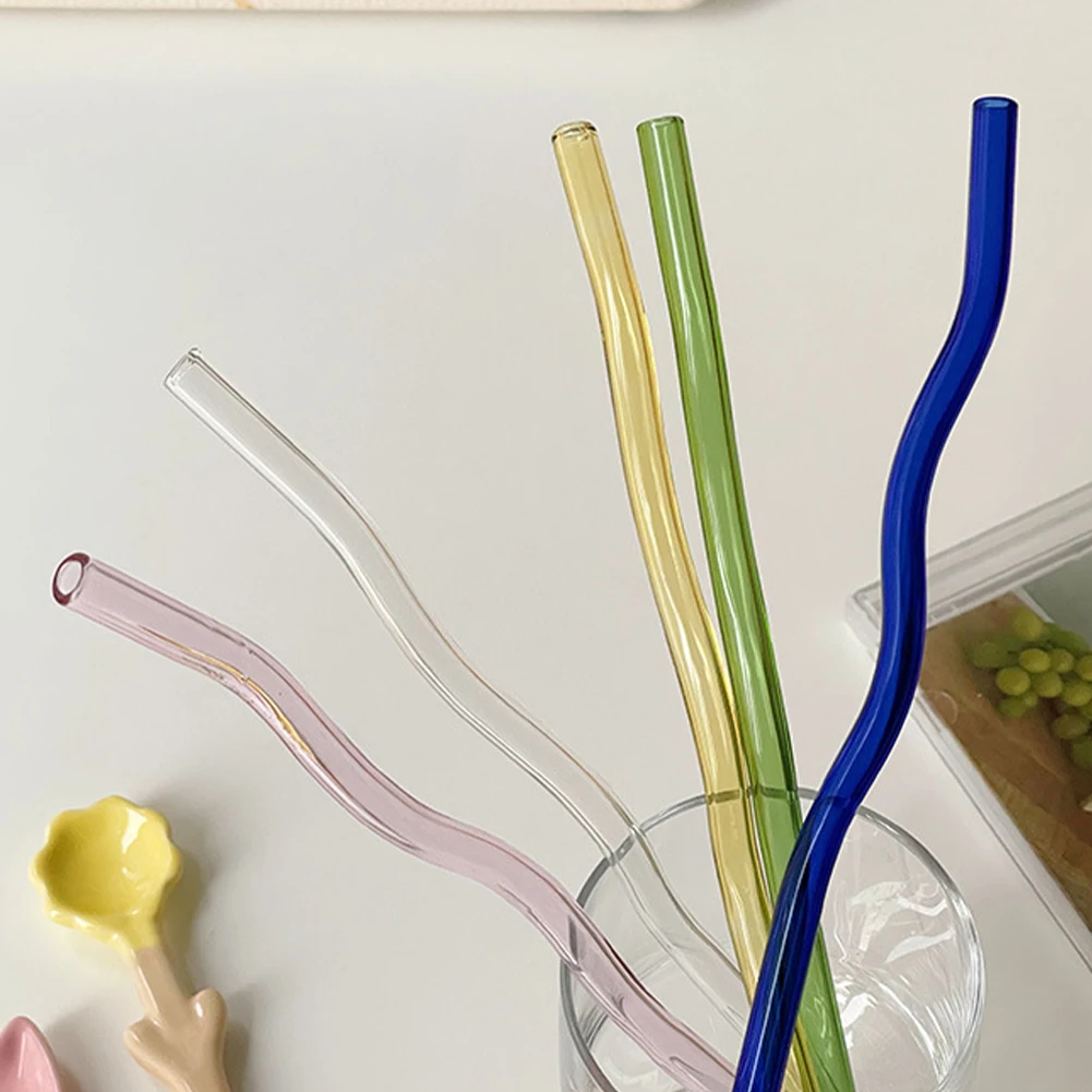

20cm Wave Glass Smoothie Straw, Reusable Clear Drinking Straws For Smoothie Milkshakes Environmentally Friendly Drinkware Straw