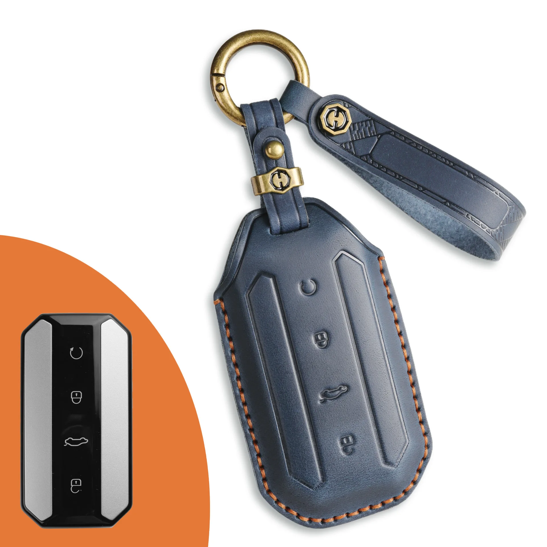 

Чехол для ключей из зернистой кожи с верхним слоем для Chery Omoda Jaecoo 7 Oumengda C7 с металлическим кольцом и кожаным ремешком, полностью обернутый, против царапин