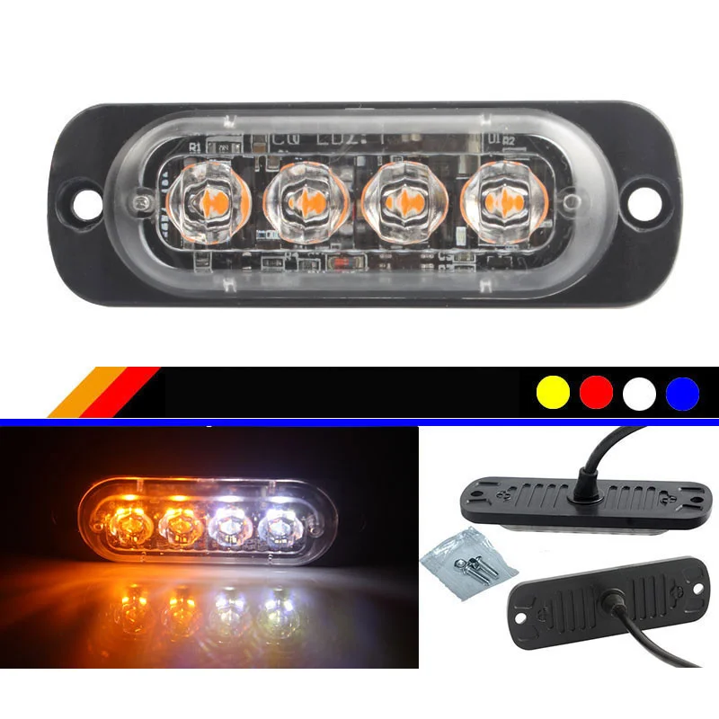 

1Pcs 4LED Car Strobe Warning Light Grill Flashing Breakdown Emergency LED Side Light