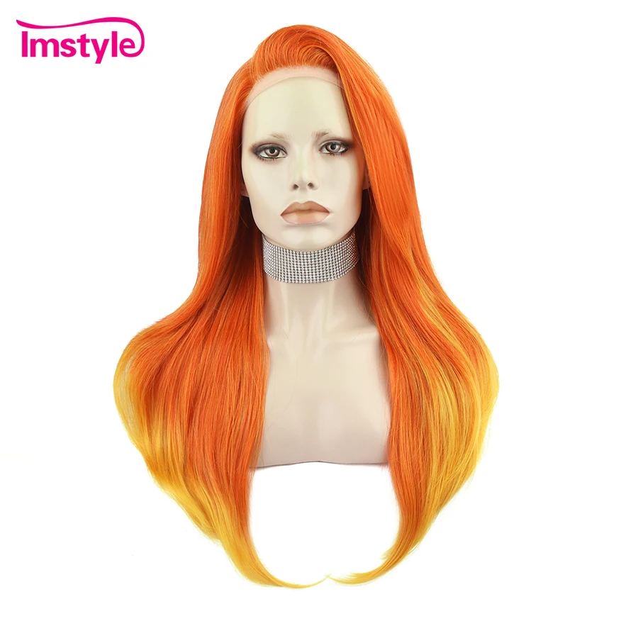 

IMSTYLE Ombre Orange Wigs Synthetic Lace Front Wig Straight Hair 24 Inch Heat Resistant Lace Wigs For Women Cosplay Wig