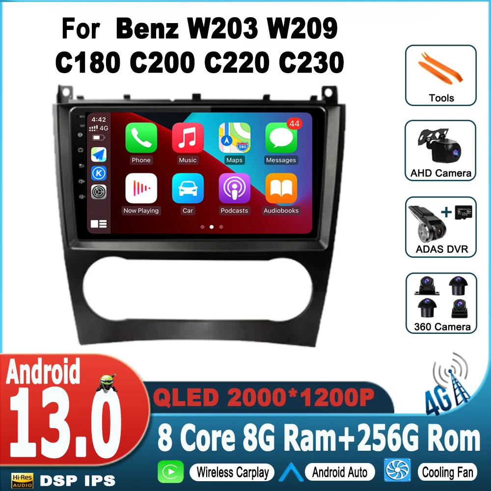 

2 Din Android 13 Auto Radio Carplay For Mercedes Benz C Class W203 2005 - 2009 C200 C230 C240 C320 C350 CLK W209 Car Play GPS