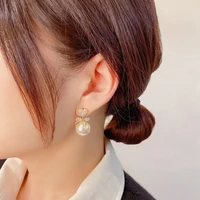 korean fashion peach heart big pearl earrings female elegant love bow stud earrings jewelry gift