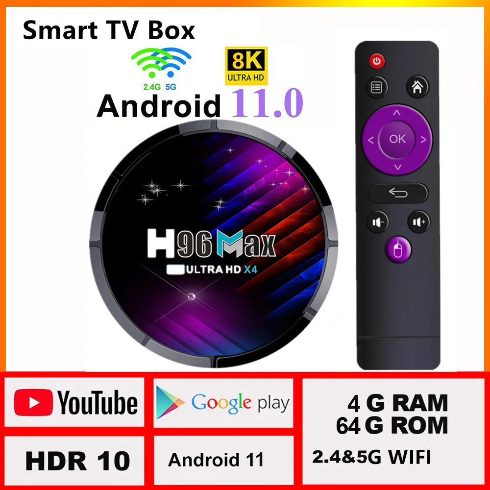 

New H96 MAX X4 Smart TV Box Android 11 4G 64GB 32G 4K Youtube Wifi BT Media Player H96MAX TVBOX Android10 Set Top Box 2GB16GB
