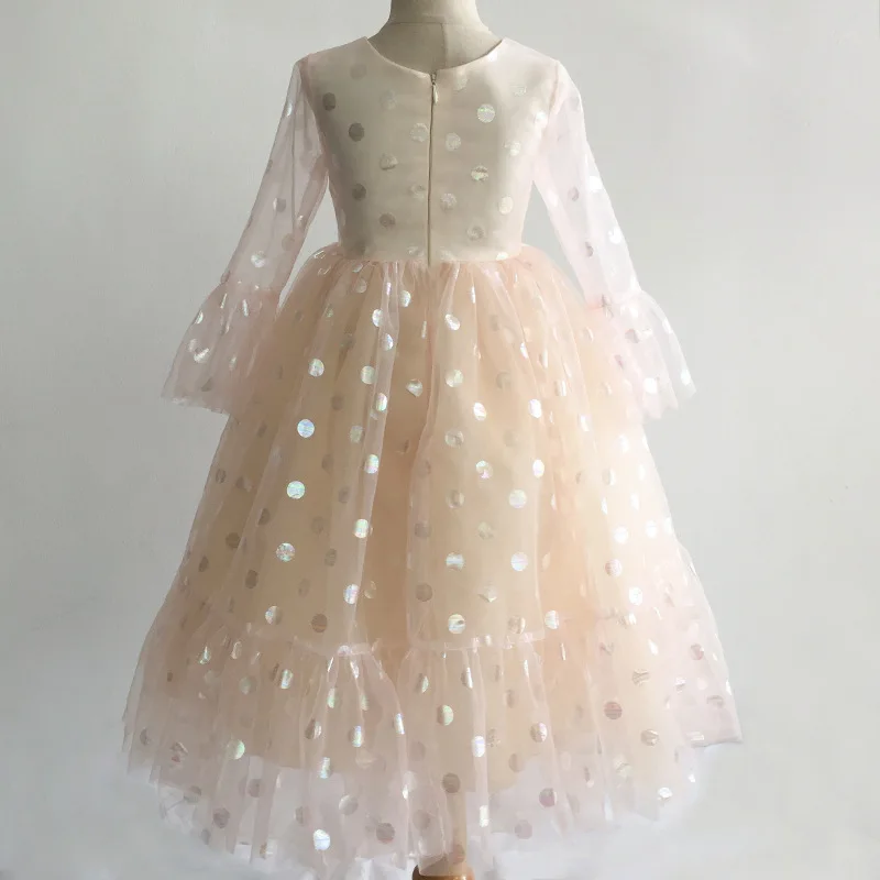 Children's wedding dress girls sequins mesh long sleeve performance dance birthday pompous princess MIDI dress enlarge