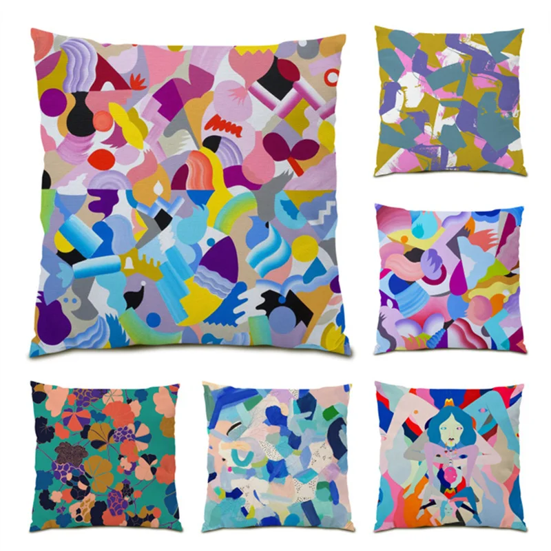 

Living Room Decoration Textiles 45x45 Cushions Covers Polyester Linen Ultra Soft Velvet Pillowcase Colorful Block Pattern E0547