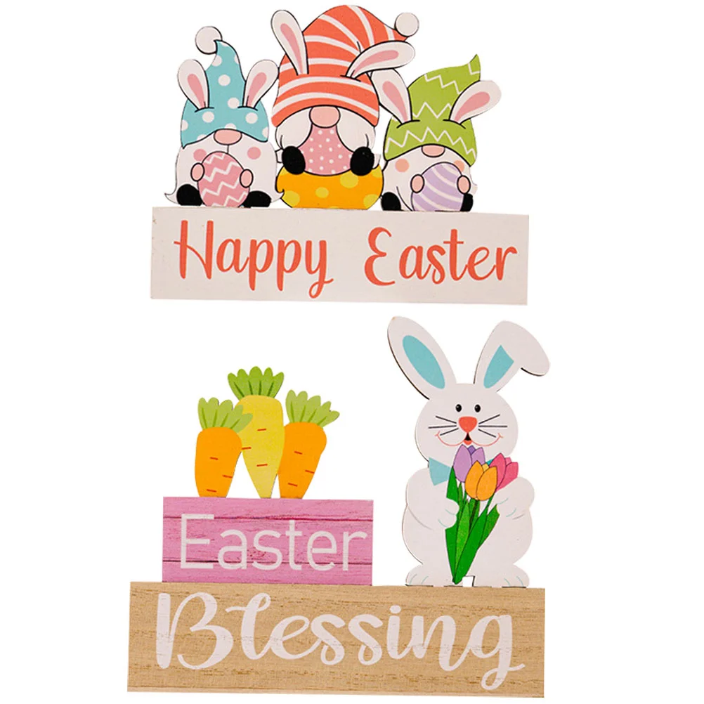 

Easter Table Decor Wooden Bunny Gnome Spring Ornament Wood Decorations Sign Decoration Signs Centerpiece Happy Tabletop Party