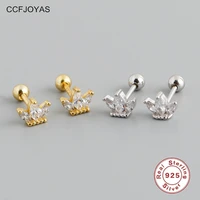 ccfjoyas 100 real 925 sterling silver screw stud earrings simple ins crown shaped zircon ear bone earrings gold silver jewelry