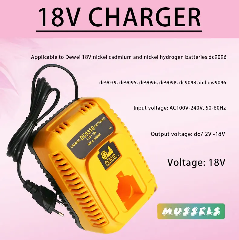 

DC9310 2A 7.2V-18V Ni-CD Ni-MH Replacement Charger for DeWalt DC9096 DE9057 DE9095 DE9075 7.2V 9.6V 12V 14.4V 18V Batteries