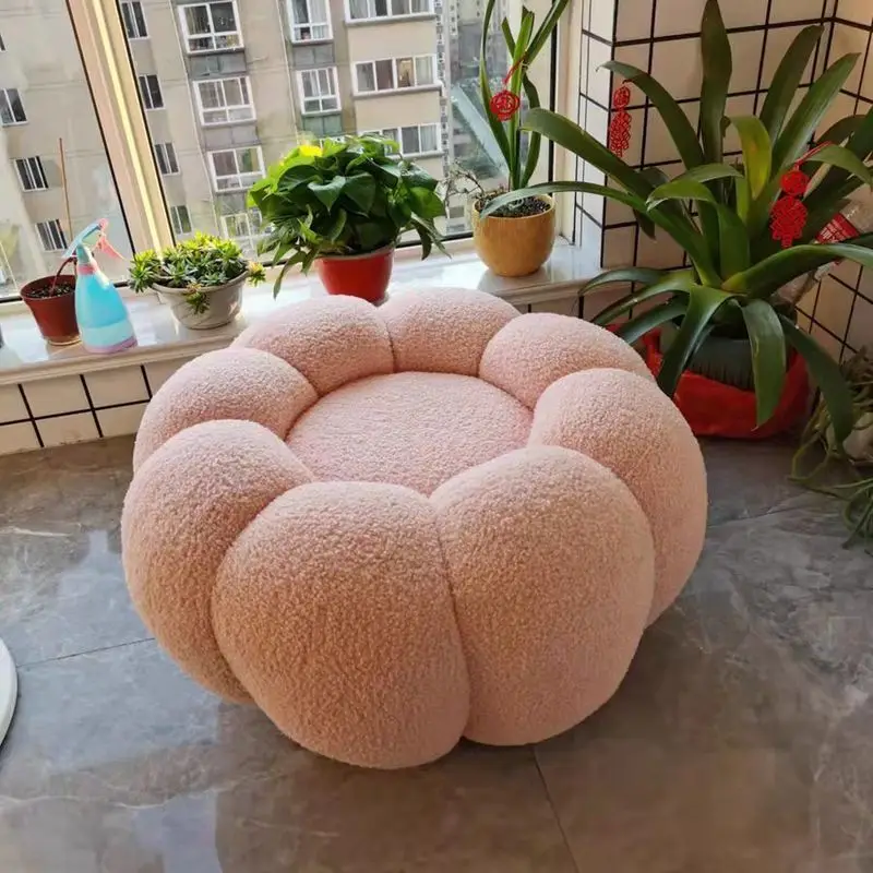 

Furniture Light Luxury Simple Modern Living Room Bedroom Pumpkin Sofa Lamb Velvet Single Low Foot Sofa Small Round Stool