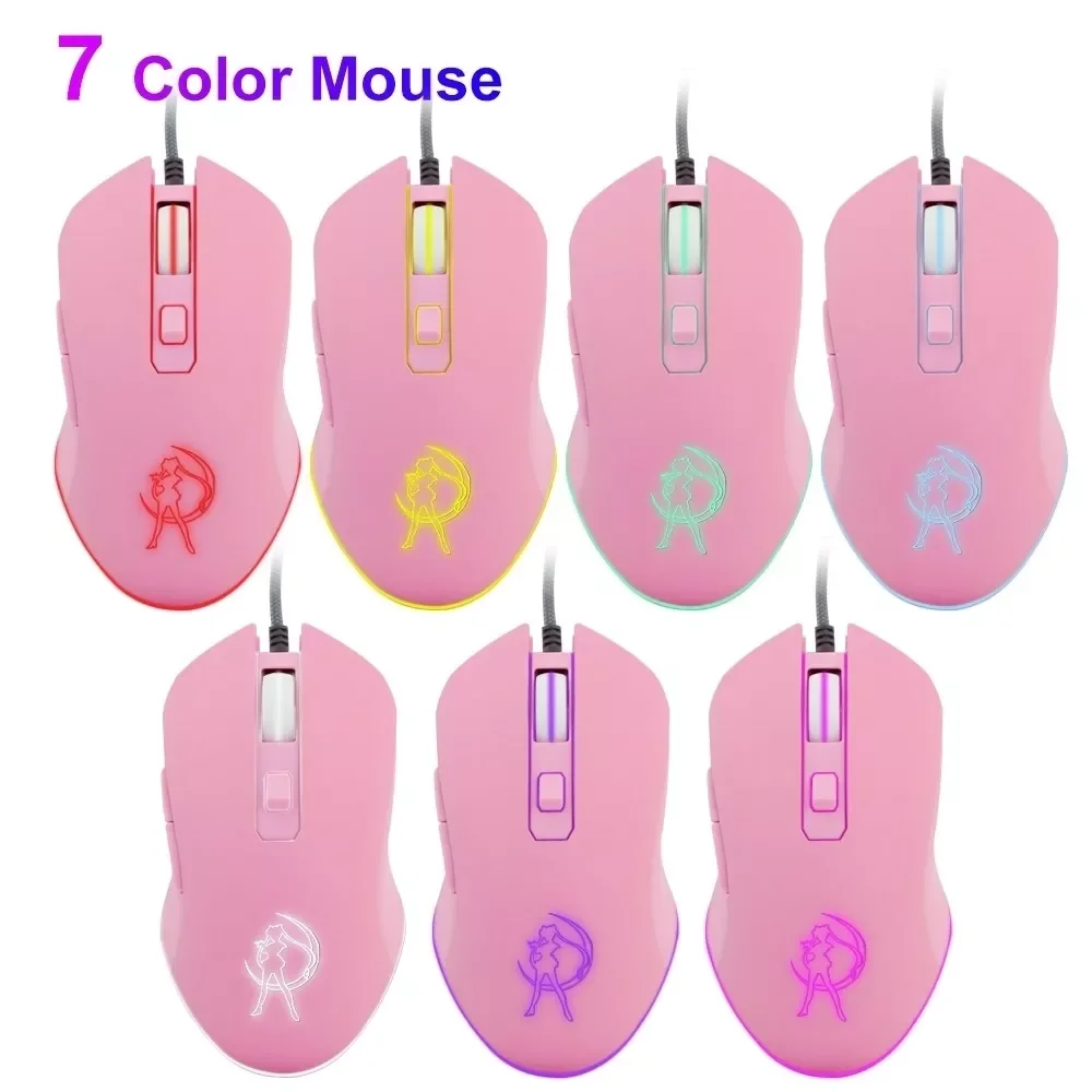 

CHYI Colorful Backlit Gaming Mice 3200 DPI Pink Computer Mouse Optical Wired Fashion Sailor Moon Mouse Girl Gift For Laptop