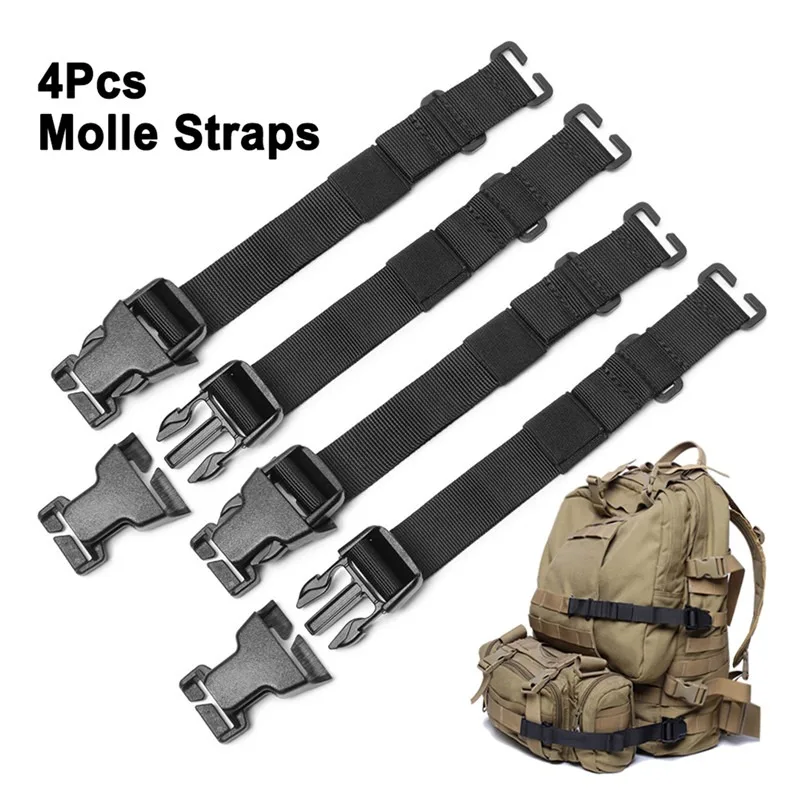 

4Pcs Tactical MOLLE Straps with Buckle Clips Compression Straps for Tactical Gear Backpack Accessory Strap Luggage Straps