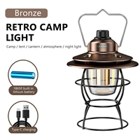 vintage led camping lantern waterproof usb charging light with 3 light modes for yard patio lawn garden with usb charging cable