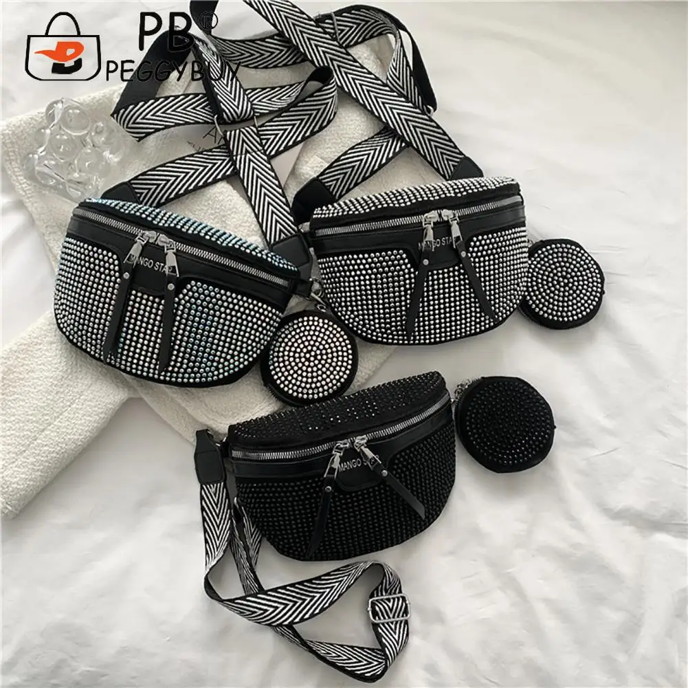 

Fashion Rhinestone Waist Belt Bag Women Chest Crossbody Pack PU Bling Fanny Pack for Outdoor Shopping Business