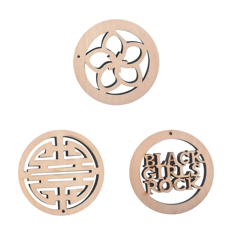 

3D Round Hollow Wood Chips Boho Style 10pcs/set Unfinished Blank Earring Accessory for Women Jewelry Making DIY Craft Projects S