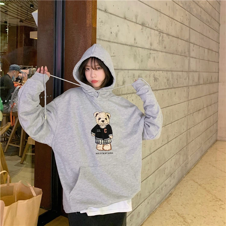 

6404 Autumn and winter Korean version 2022 new hooded loose BF wind embroidery letters all-match Sweatshirts women