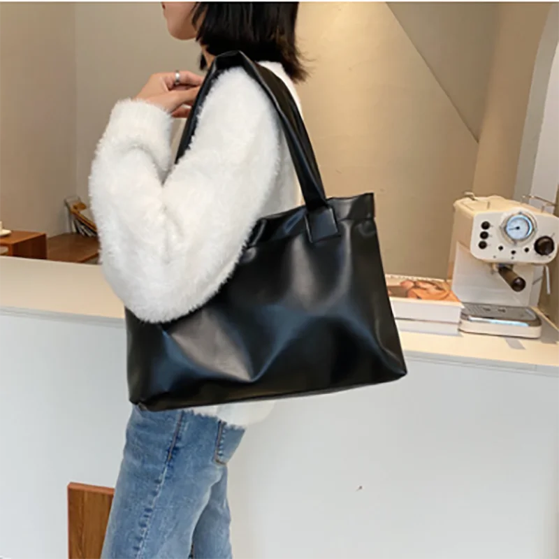 

Fashion Solid Color Women Large Capacity Underarm Shoulder Handbags Totes Simple Casual PU Leather Female Bags