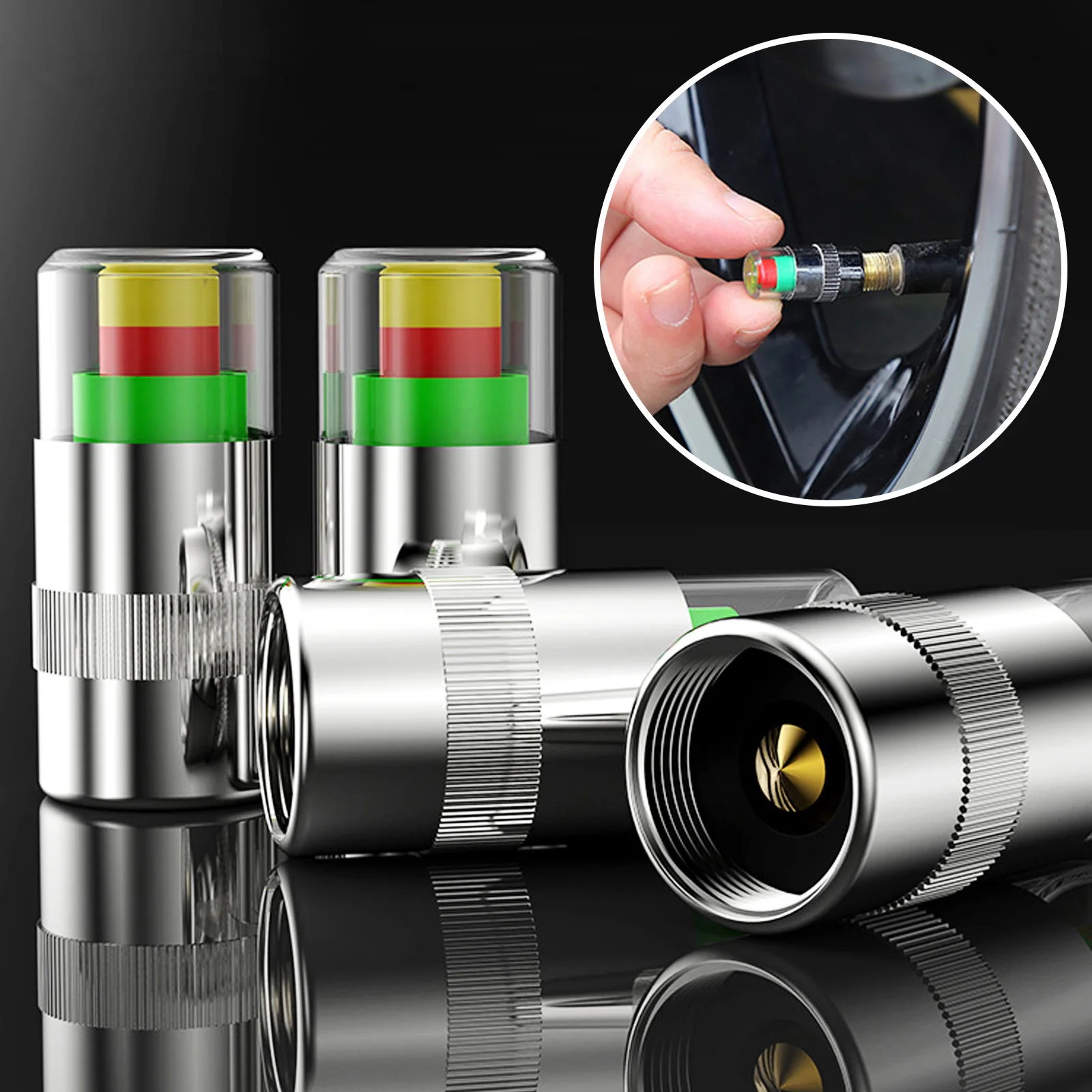 

32-36PSI TPMS Tire Pressure Monitor Valve Stems Cap Tyre Sensor Indicator 3 Color Eye Alert for Auto Car Motorcycle Bike