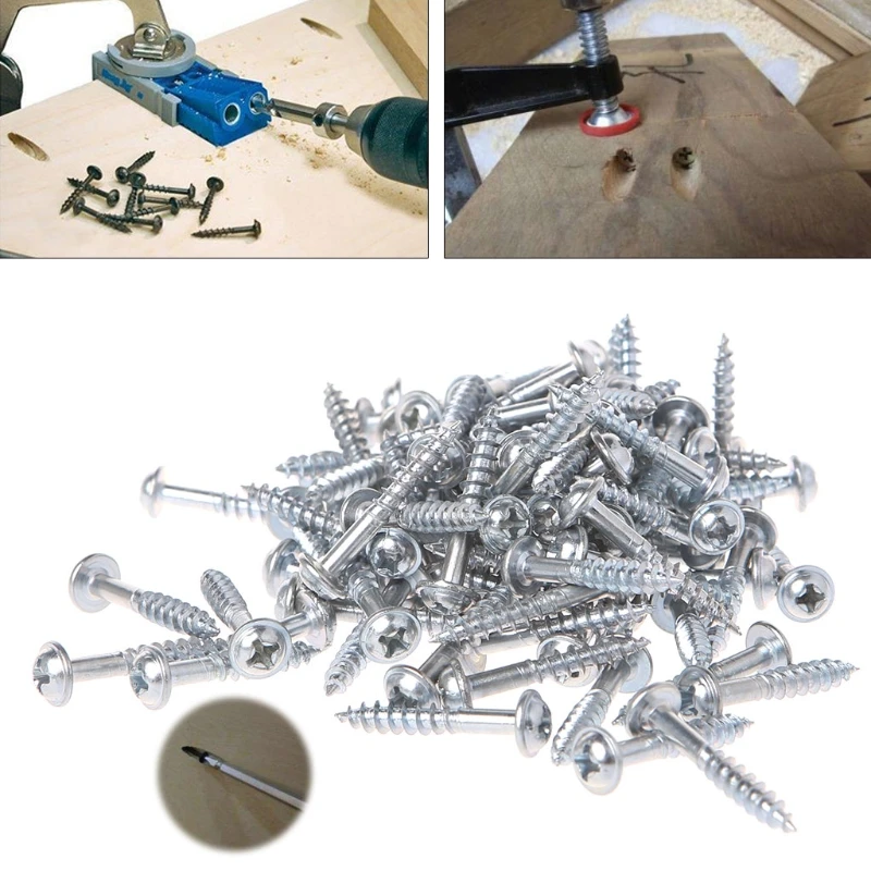 

100Pcs M4-25 High Strength Oblique Hole Self-tapping Screws For Pocket Hole Jig