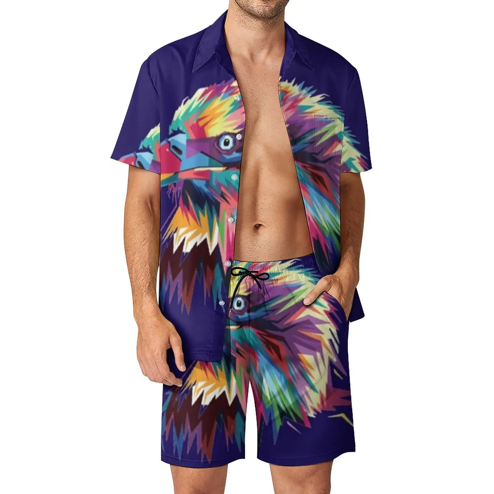 

Eagle Face Beach Men Sets Abstract Colorful Eagles Head Art Casual Shirt Set Summer Custom Shorts Two-piece Retro Suit 2XL 3XL