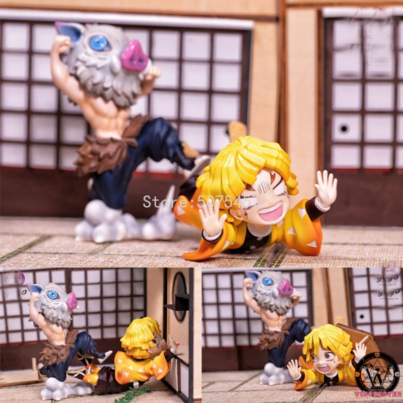 Gk Agatsuma Zenitsu Action Figure Kimetsu No Yaiba Cute Gk Hashibira Inosuke Figurine Model Toys
