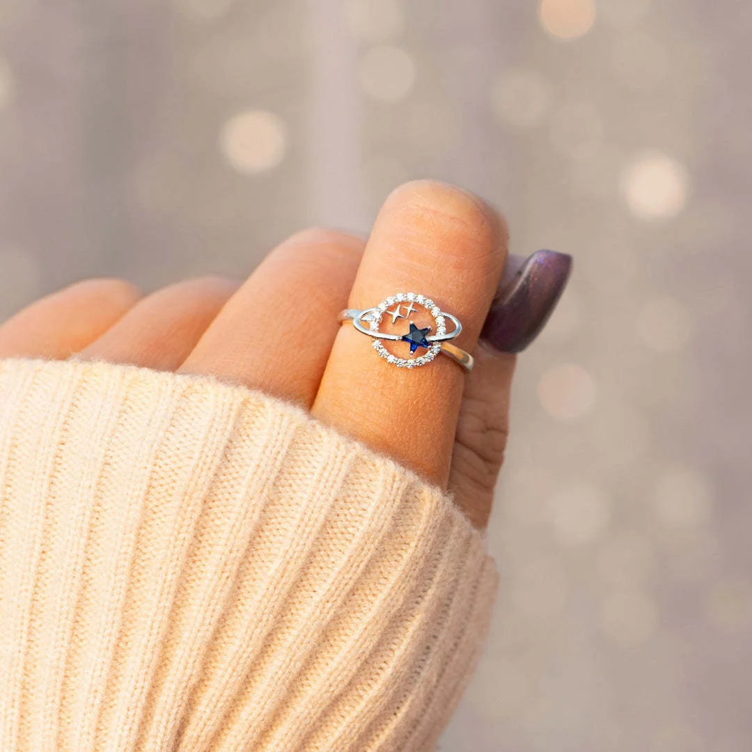 Fashion Special Star Planet Ring Sapphire Star Moon Ring,Life Is A Journey Planet Ring Mother's Day Gift Birthday Jewelry Anillo
