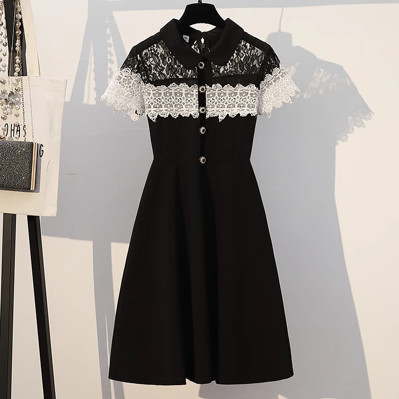 

Летнее Новое Женское платье большого размера, французское сексуальное Сетчатое платье с вырезами и кружевными вставками, платье с коротким...