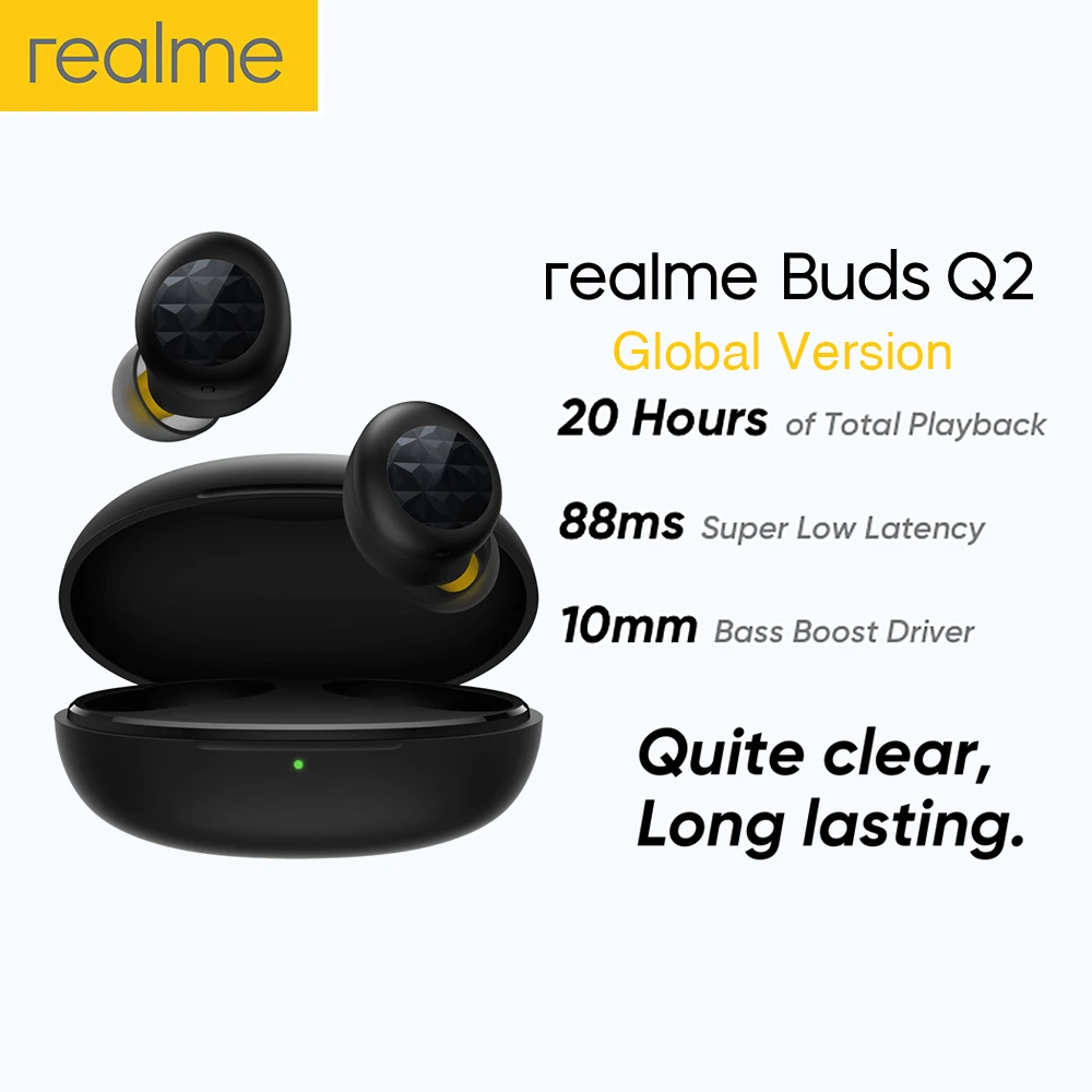 

Original realme Buds Q2 TWS Wireless Earphones ENC Noise Cancel Earbuds Waterproof Headphones 20h Battery Bluetooth 5.0 Headsets