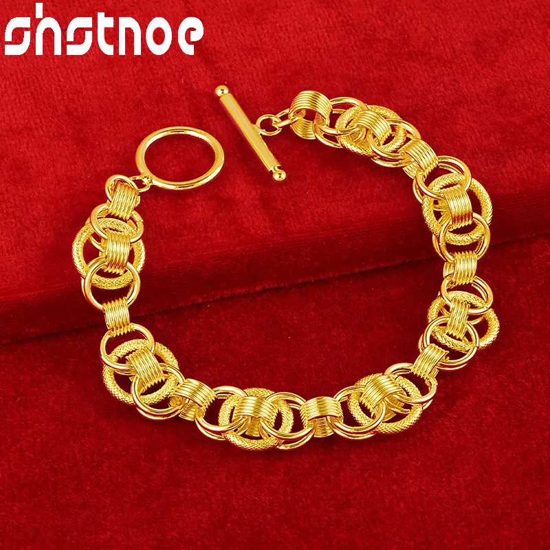 

SHSTONE New Style 24K Gold Bracelet Gift For Woman Man Birthday Wedding Party Engagement Fashion Jewelry Many Circles Chain