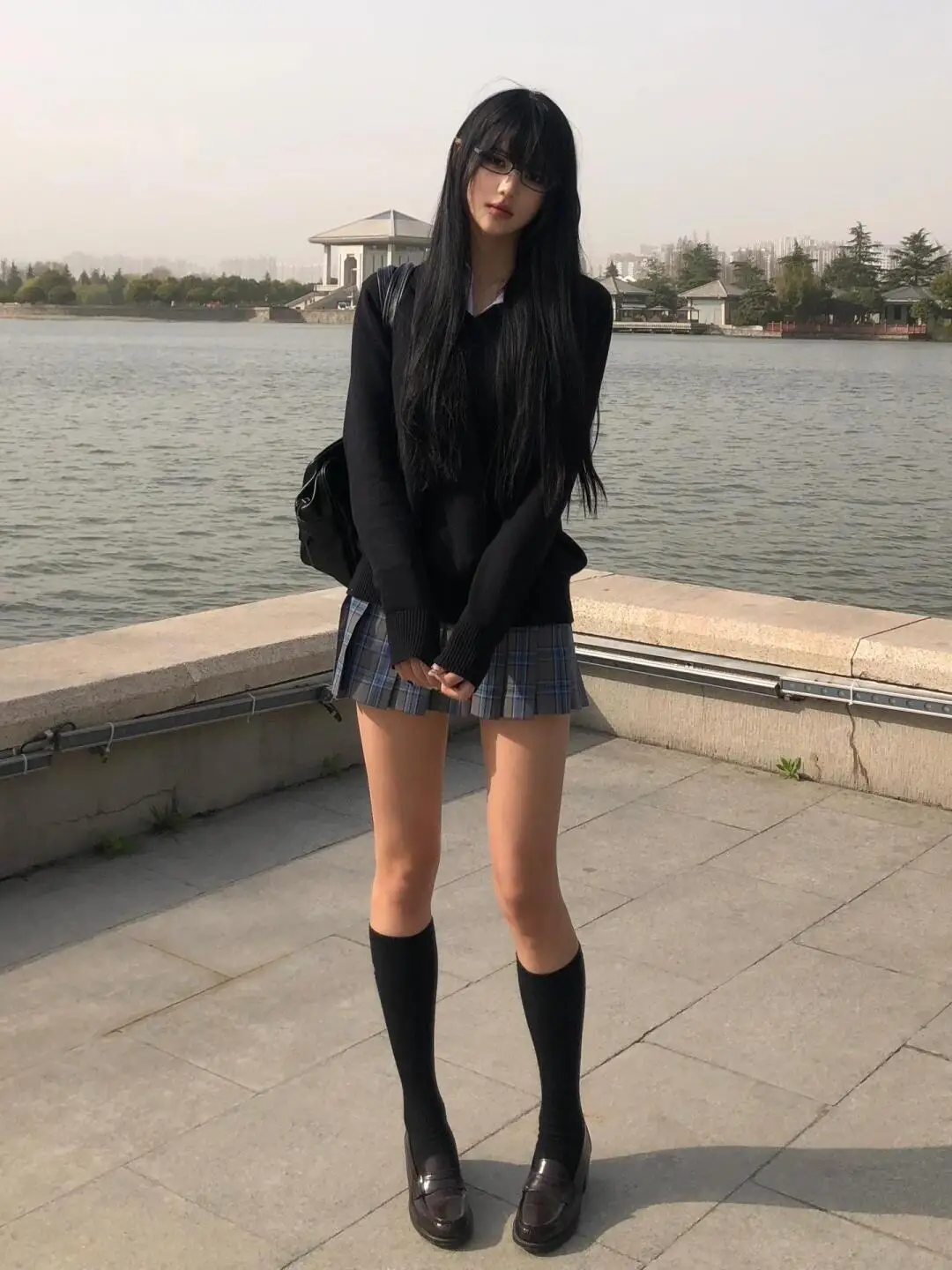 Wheatlife частный Shuiyuan средней школы пуловер с V-образным вырезом свитер Женская