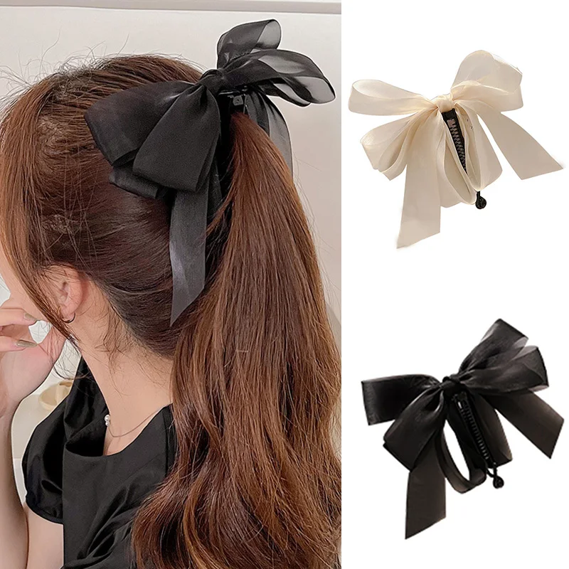 

High Ponytail Hair Clips For Girls Sweet Bowknot Ribbon Banana Clip Hair Tie Hair Accessories Gift Women Hairpin Scrunchies