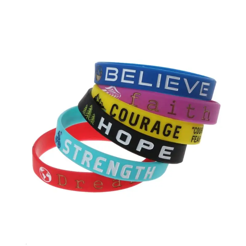 

6pcs Inspirational Quote Bangle Men Women Silicone Engraved Sports Wristband