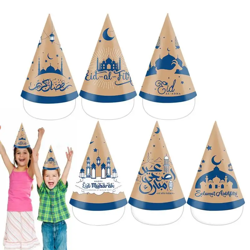 

Eid Paper Hats 6 Pcs Middle East Paper Cone Shape Eid Caps Party Hats Reusable Easy Using Eid Party Art Craft Caps For Festival