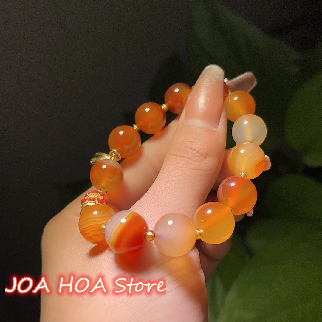 

New Chain Natural Agate Chalcedony Round Bead Bracelet Red Orange Jade Bangle Perfect Jewelry DIY Handcrafted Products