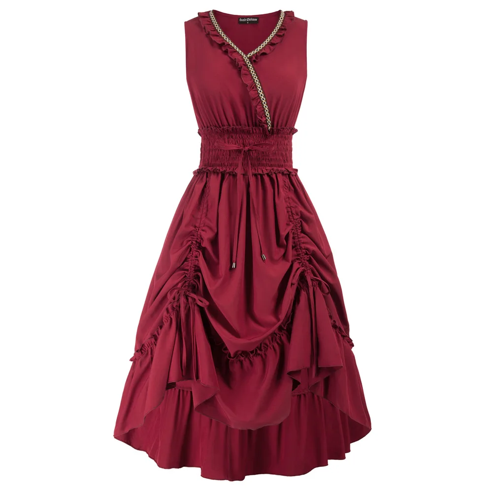 

SD Dresses For Women 2022 Vintage Prom Dresses Renaissance Dress Sleeveless V-Neck Smocked Waist Flared A-Line Dress